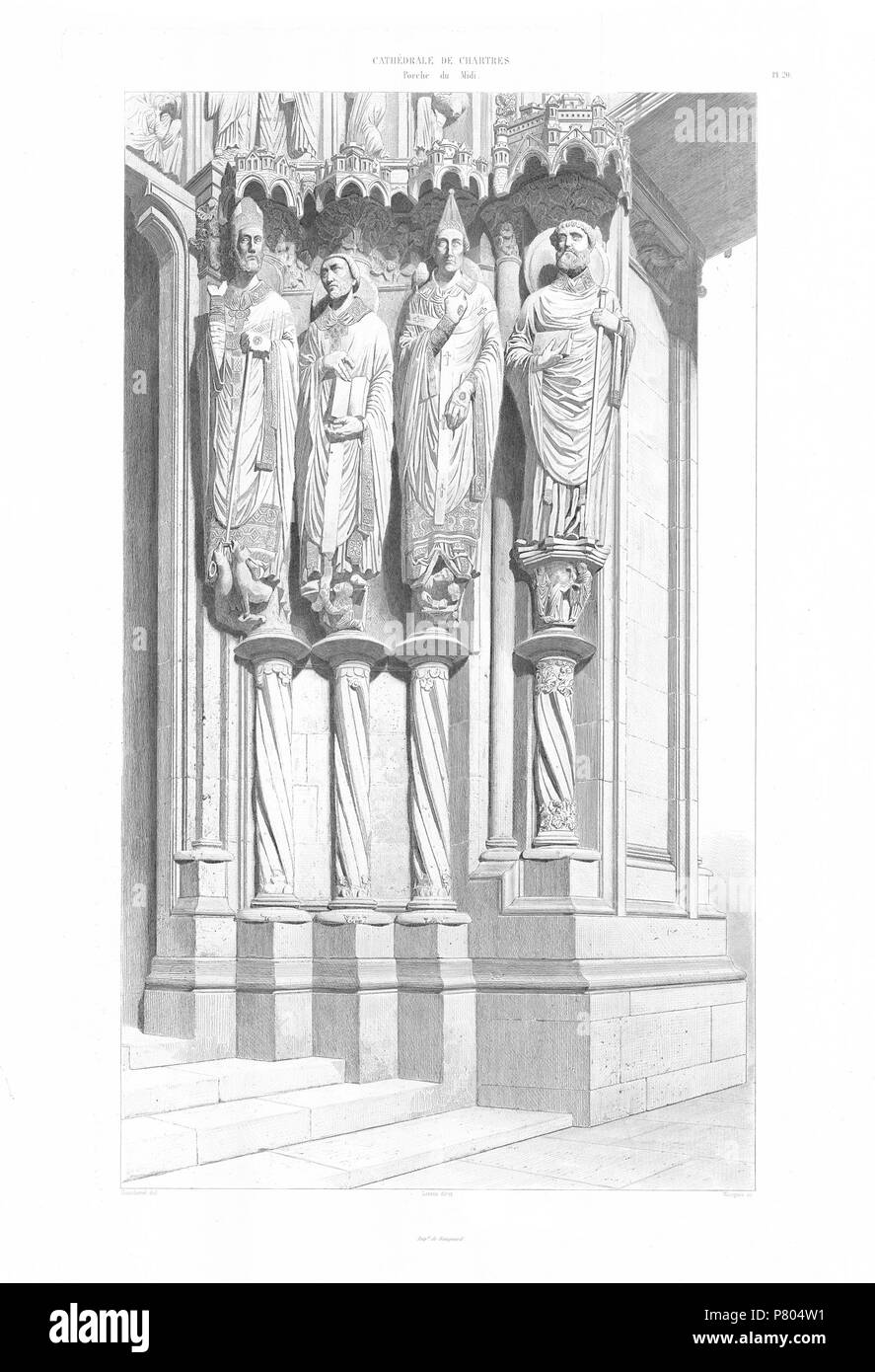 Monographie de la cathédrale de Chartres. Atlas . Paris, Imprimerie impériale, 1867 276 Monografie de la Cathedrale de Chartres - 12 statues porche du Midi - Gravure Banque D'Images