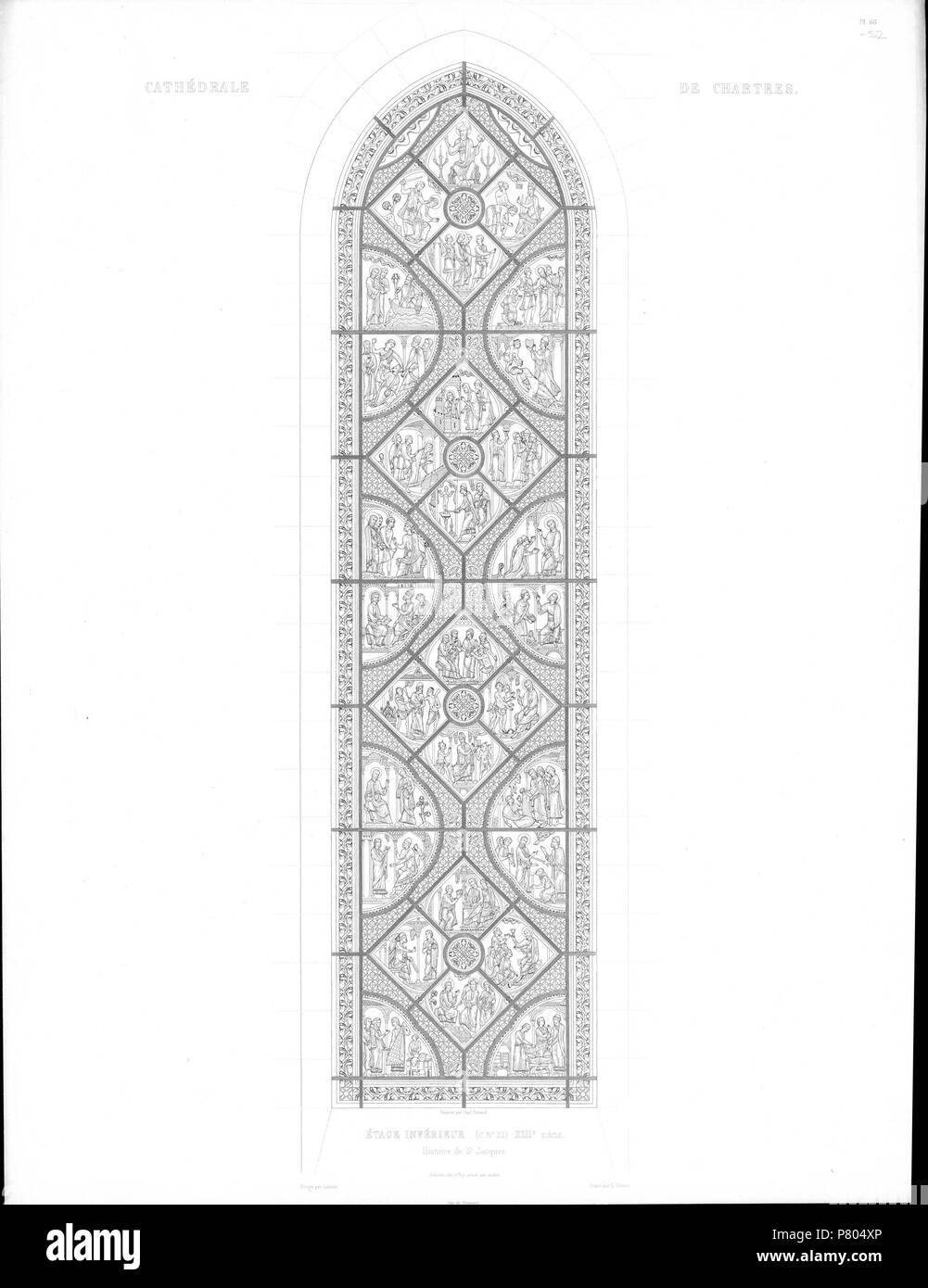 English : Monographie de la cathédrale de Chartres. Atlas. Paris, Imprimerie impériale, 1867 277 Monografie de la Cathedrale de Chartres - Atlas - Vitrail de Saint Jaques - Gravure en traites. Jaques Banque D'Images