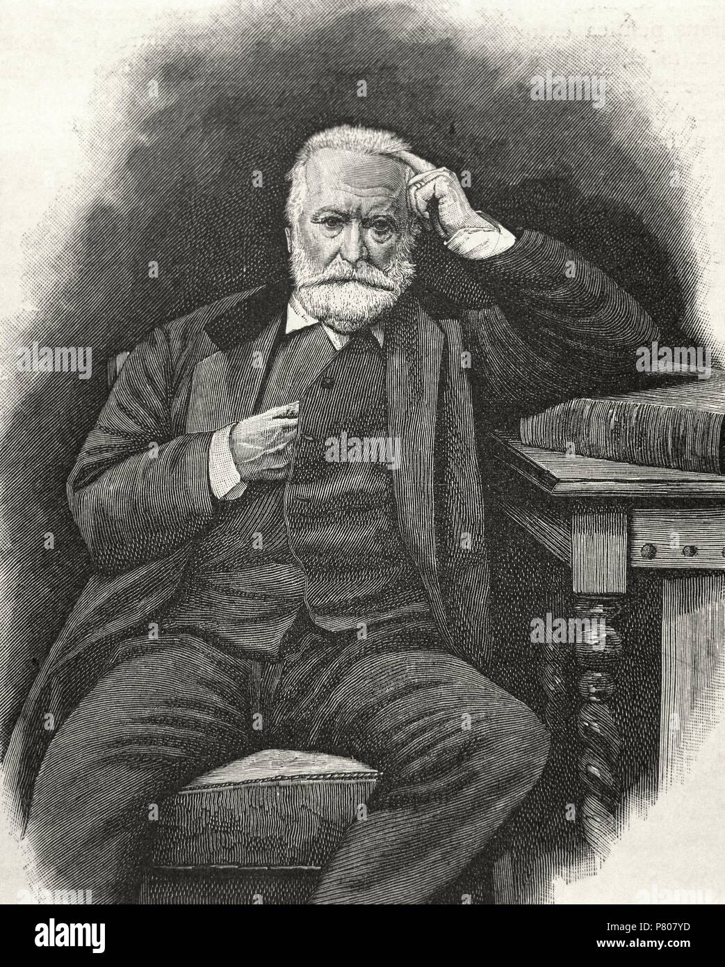 Victor Hugo (1802-1885). Poète et romancier français du mouvement romantique. Gravure de P. Rajon. Banque D'Images