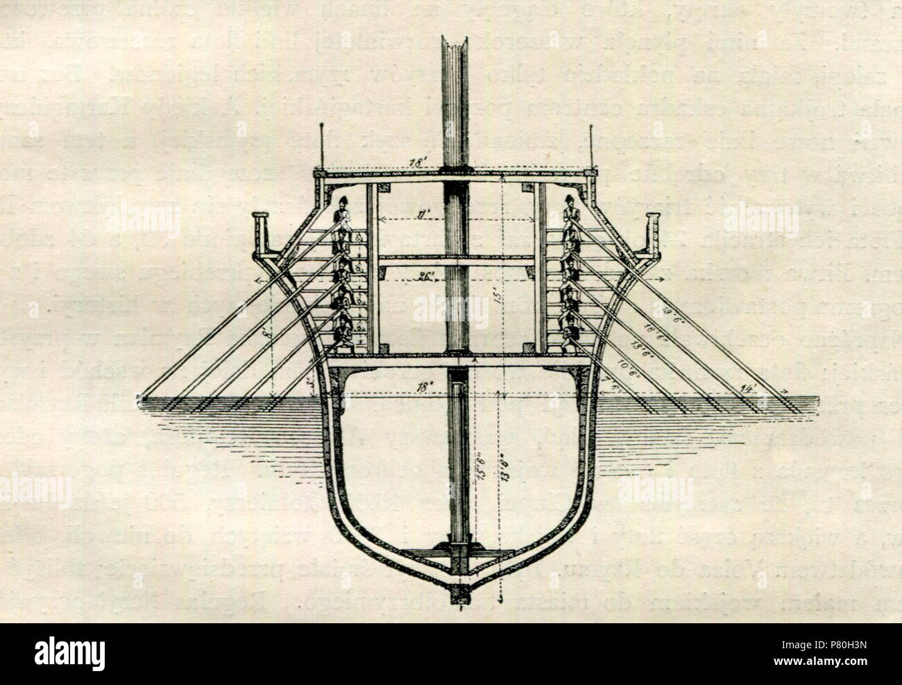 Anglais : section d'un penteres romain (mesurée en pieds grec ancien) Polski : przekroju poprzecznym Pentera w (wymiarami podanymi stopach z w) greckich . 9 novembre 2016 308 Pentera rzymska Banque D'Images