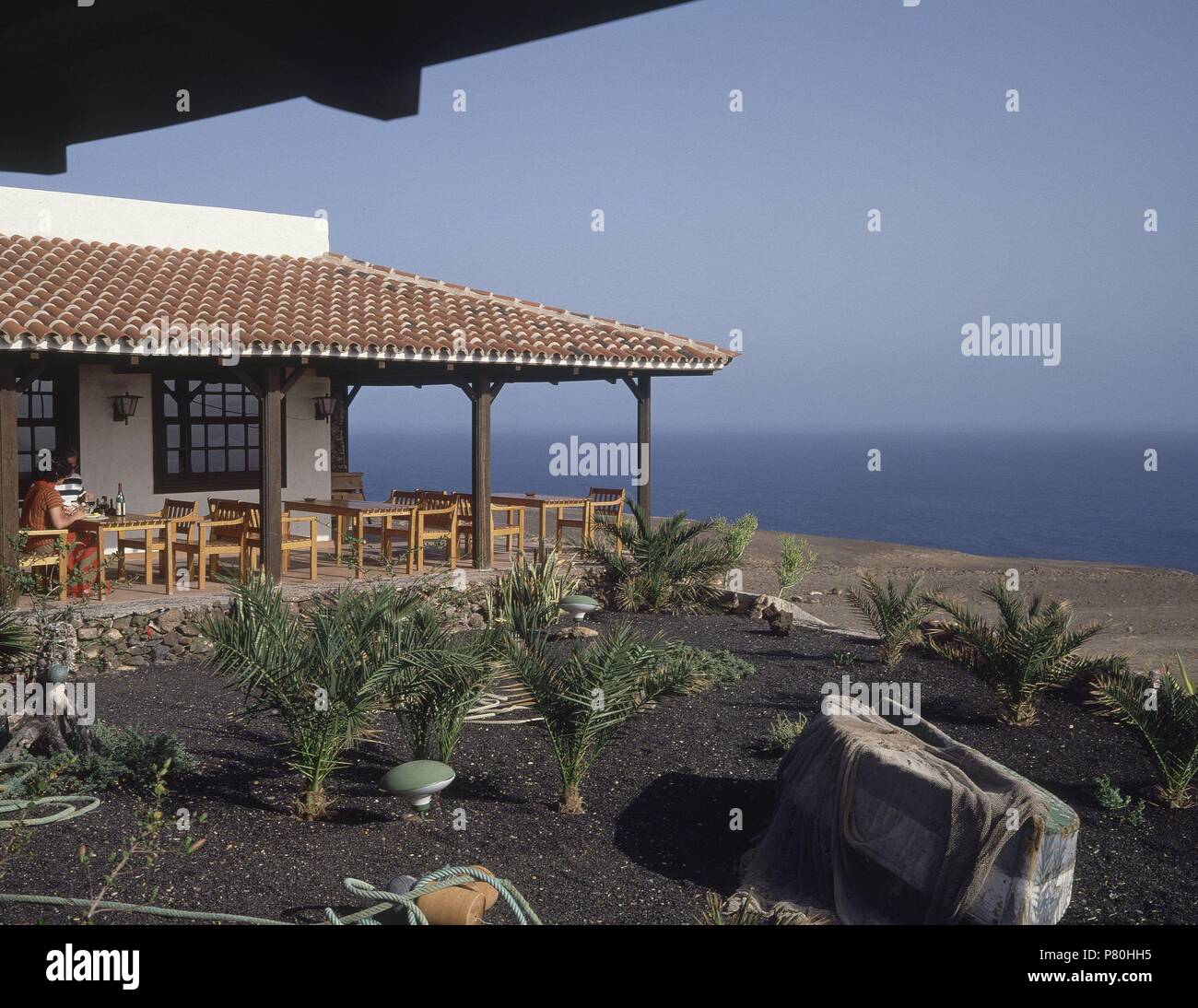 ISMO DE LA PARED - TERRAZA DEL RESTAURANTE LA PARED. Lieu : extérieur, Jandia, Fuerteventura, Espagne. Banque D'Images