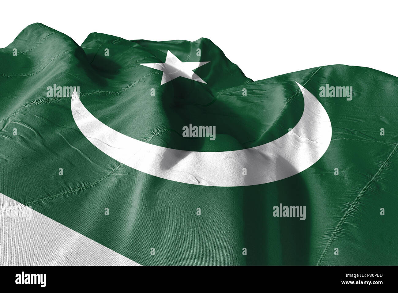 Brandir le drapeau pakistanais isolés réaliste 3d tissu pakistanais Banque D'Images