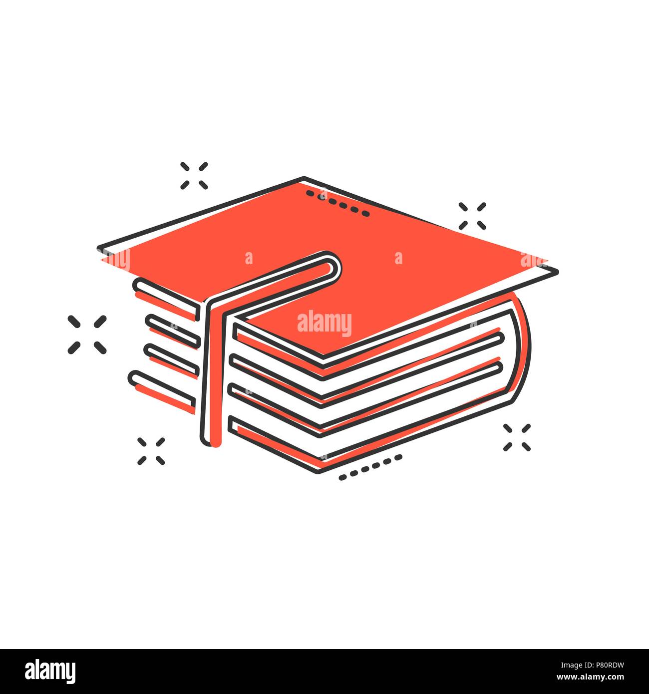 Caricature de l'éducation et de l'icône représentant un livre dans le style comique. Baccalauréat en illustration de pictogramme. Signe de l'éducation du concept d'entreprise d'accueil. Illustration de Vecteur