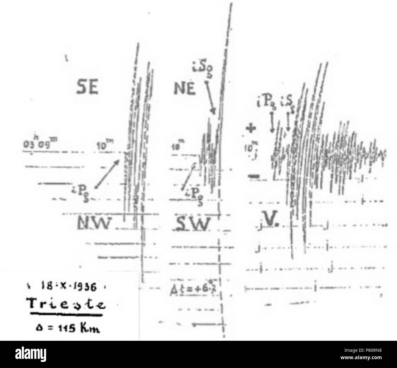 Italiano : Sismogramma del terremoto del Cansiglio del 18/10/1936 registrato un Trieste . 18 octobre 1936 Sismogramma 347 Trieste - terremoto del del Cansiglio 18-10-1936 Banque D'Images