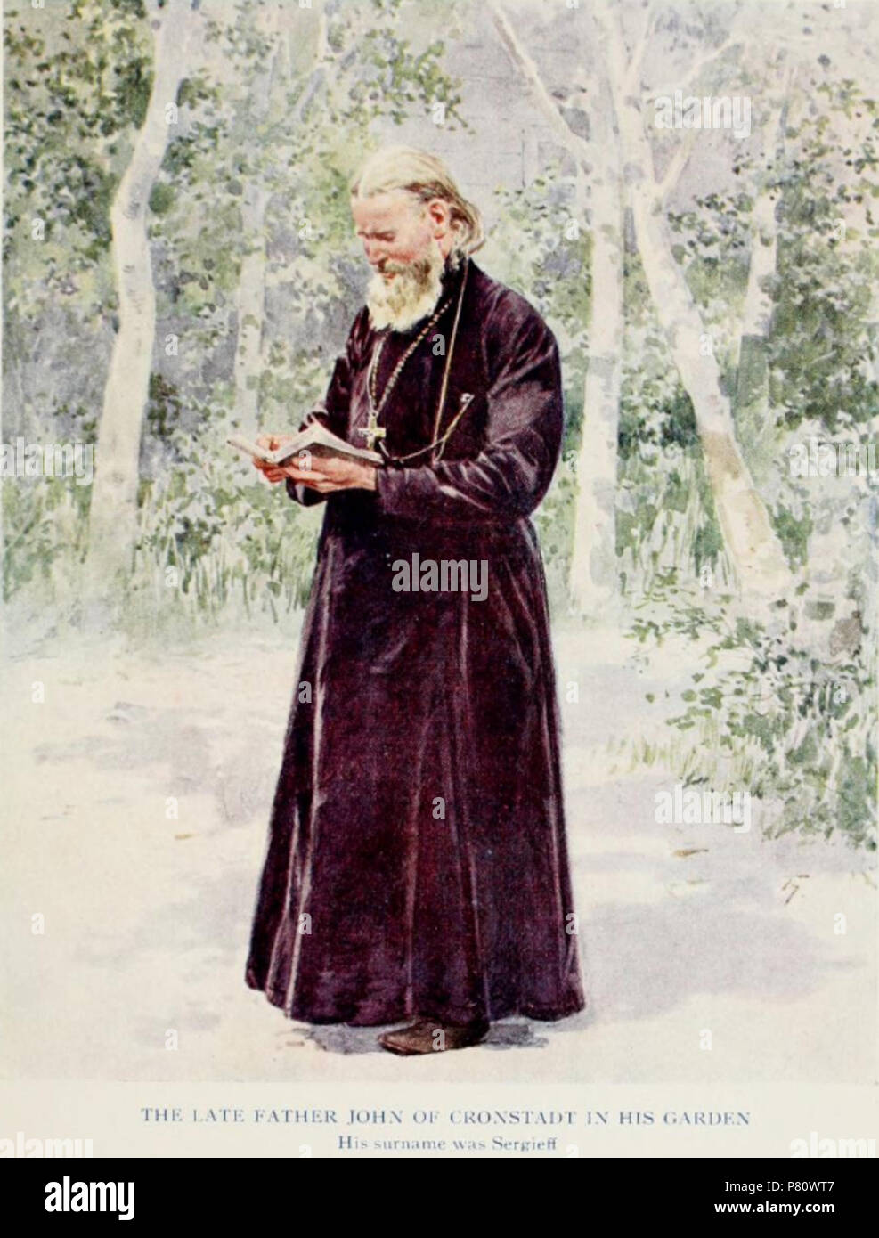 370 Le père Jean de Cronstadt dans son jardin Banque D'Images