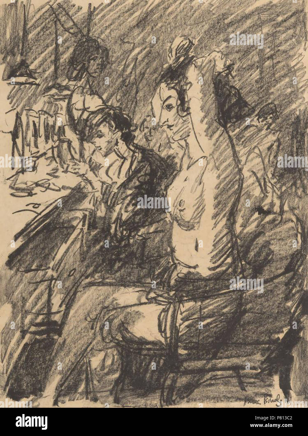 Anglais : dans le dressing de la Scala, La Haye, 1931. Lithographie en noir sur Van Gelder, signée dans la pierre 'Theo van Doesburg' (en bas à droite dans l'image) ; dans des passe-partout. La lumière des plis et foxing (principalement pour les marges), d'autre bien. Peut-être une preuve de l'imprimante pour l'édition de 50 copies sur le japonais. Notes : Dans la collection de la Frans Halsmuseum (inv. nombre mgr 40-6). Une étude réalisée pour l'illustre probablement le tableau du même nom (huile sur toile, Sotheby's, 2005). Provenance : Provenant de la succession de l'imprimante. Dimensions : taille de l'image 42 x 32 cm., taille passe-partout 60 x 50 cm. Artiste Banque D'Images