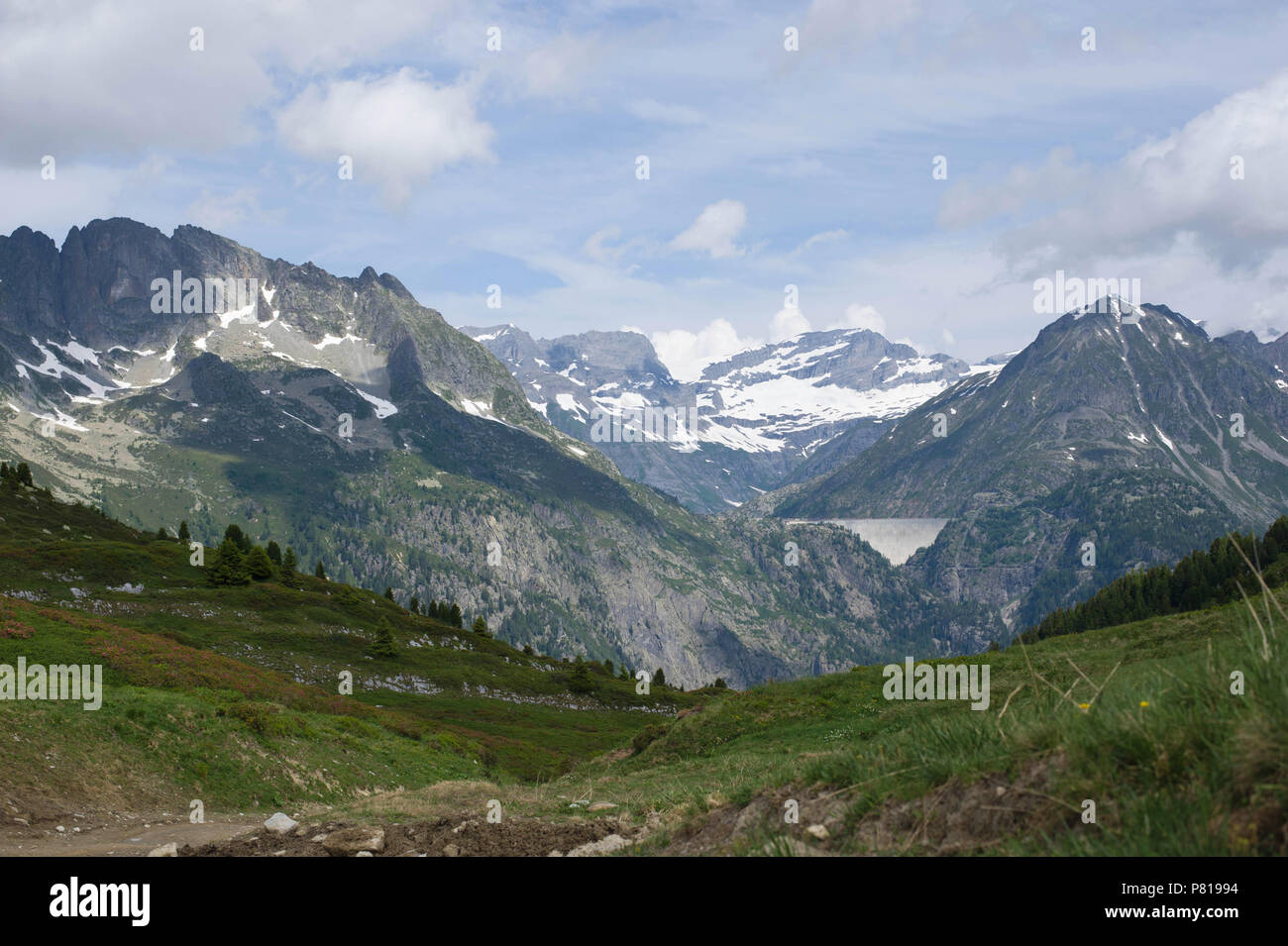 Alpes paysage pittoresque. Les montagnes et les pâturages. Banque D'Images