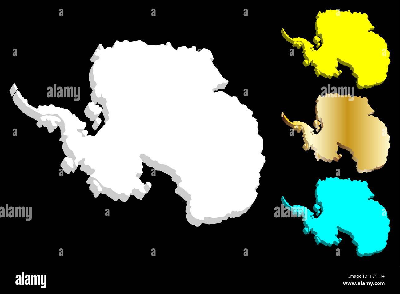 3D de la carte de l'Antarctique continent - blanc, or, bleu et jaune - vector illustration Illustration de Vecteur