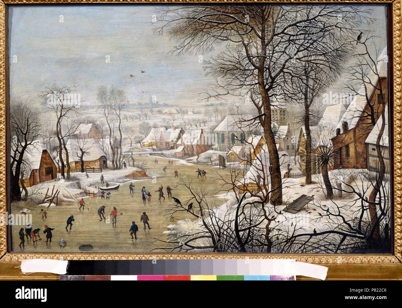 Paysage d'hiver avec un piège à oiseaux. Musée : l'État A. Musée des beaux-arts Pouchkine, Moscou. Banque D'Images