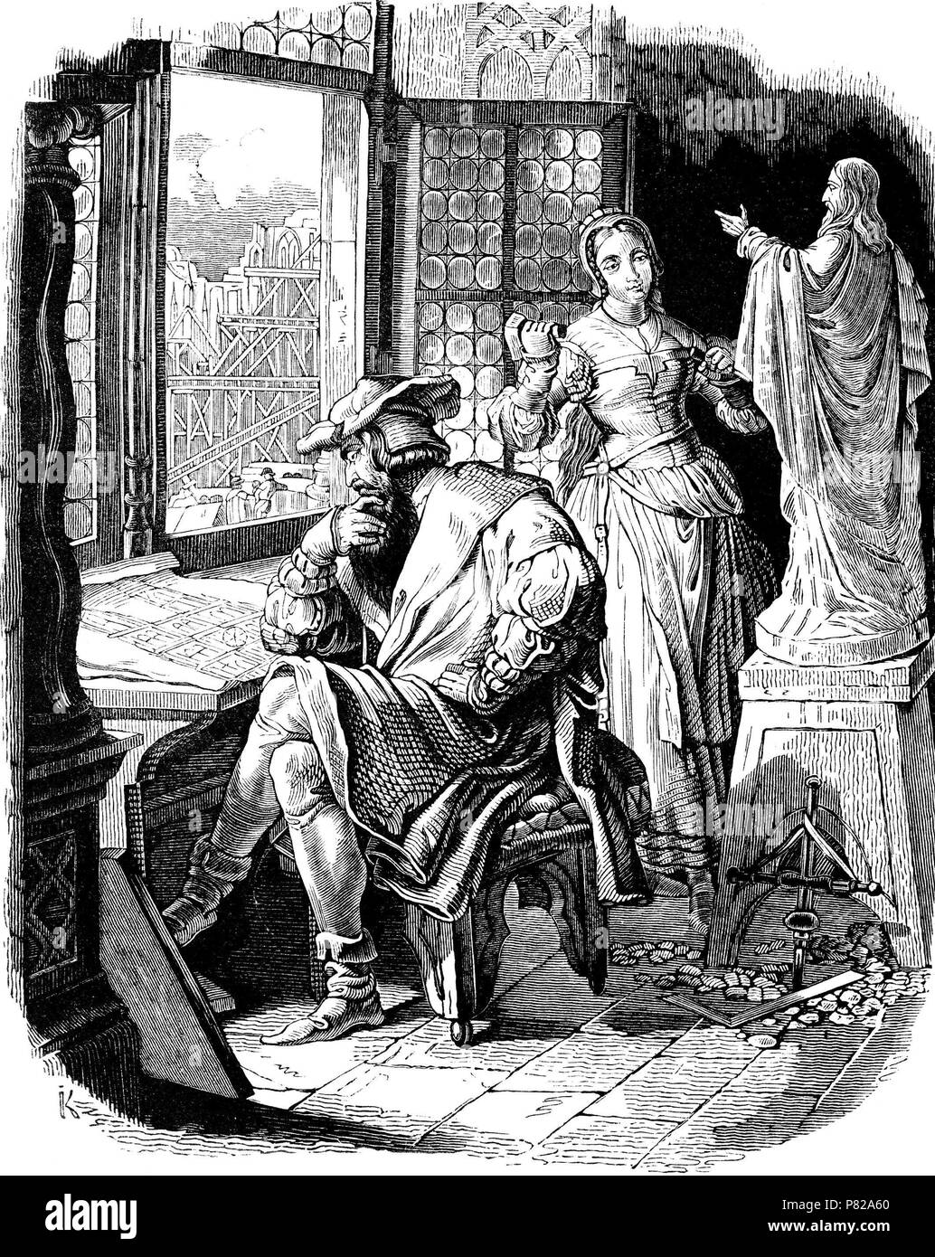 Architecte Erwin von Steinbach avec sa fille Sabina (illustration du "Geschichte des deutschen Volkes" par E. plus terne). Musée : collection privée. Banque D'Images