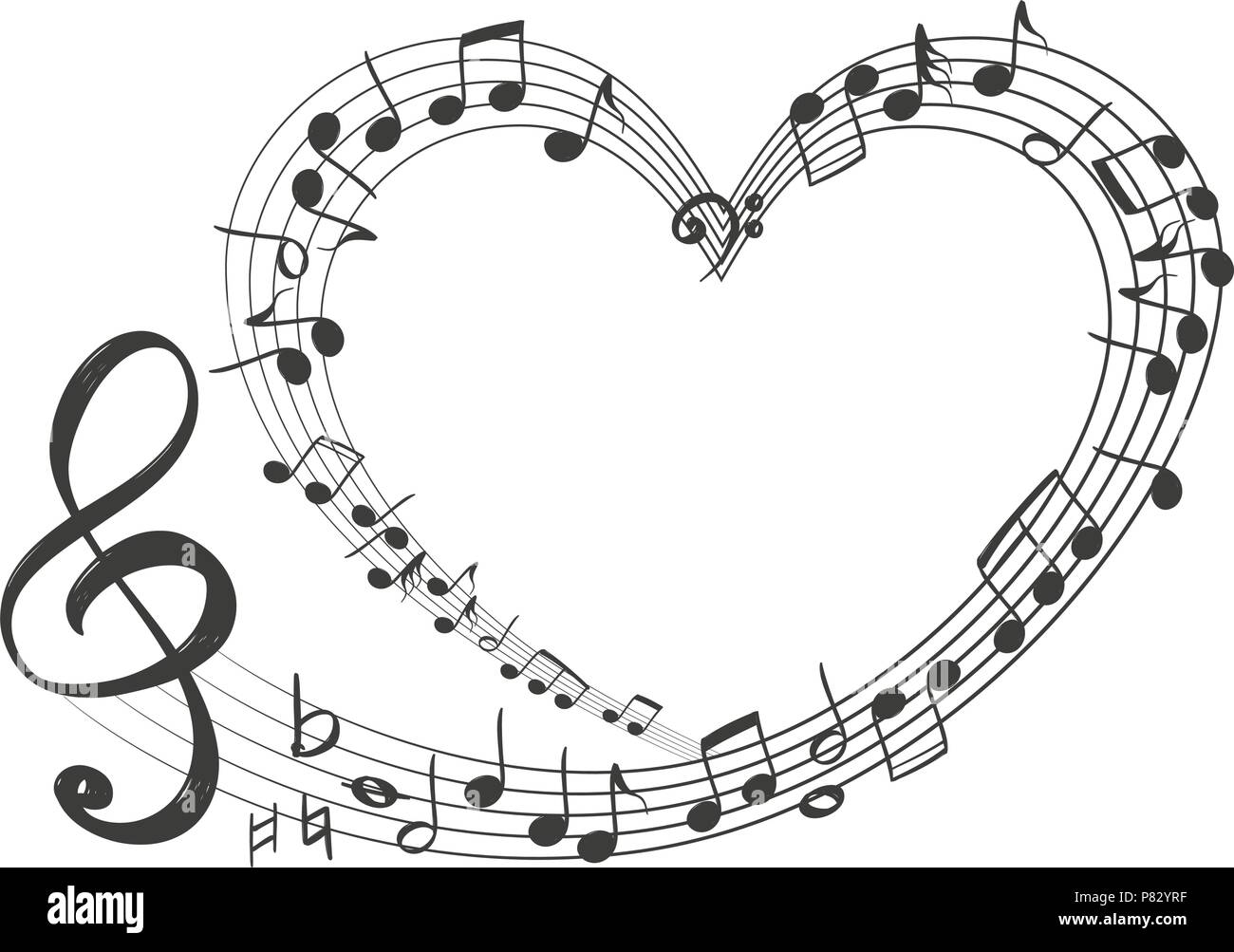 Des notes de musique sous la forme d'une icône en forme de cœur, l