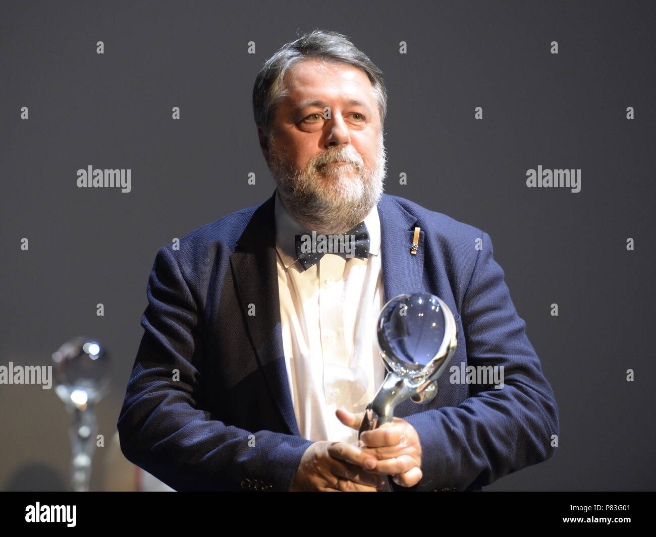 Karlovy Vary, République tchèque. 07Th Juillet, 2018. Vitaly Mansky directeur est titulaire d'award pour le film les témoins de Poutine à la 53e Festival International du Film de Karlovy Vary (KVIFF), République tchèque le 7 juillet 2018. Credit : Katerina Sulova/CTK Photo/Alamy Live News Banque D'Images