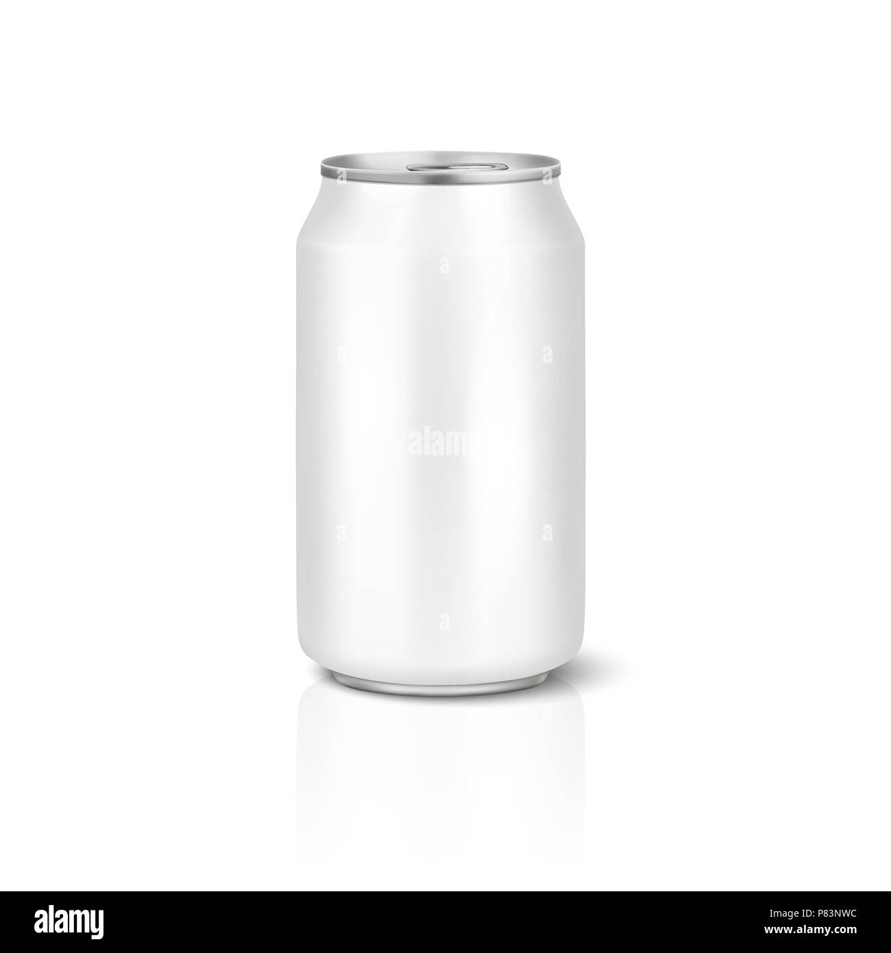 Vector 3D réaliste en aluminium argent métal brillant vide pack de bière ou pouvez visual 330 ml. Peut être utilisé pour l'alcool, bière, boissons gazeuses, soda pop, limonade, cola, boissons, jus, eau, etc. Gros plan sur l'icône isolé sur fond blanc. Modèle de conception de maquette de l'emballage pour les graphiques. Vue avant Illustration de Vecteur