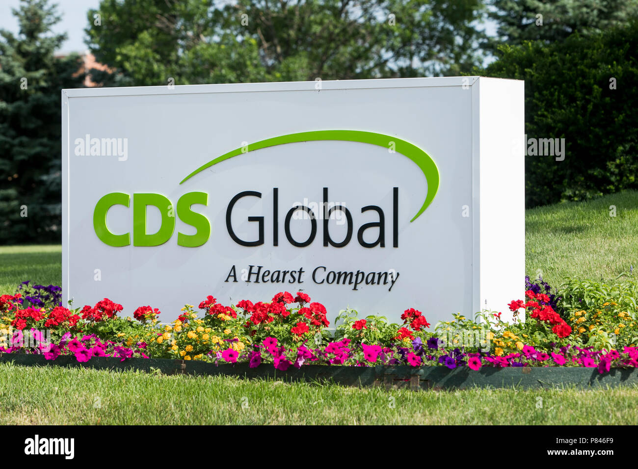 Un logo affiche à l'extérieur d'un établissement occupé par CDS Global, Inc., dans la région de West Des Moines, Iowa, le 30 juin 2018. Banque D'Images