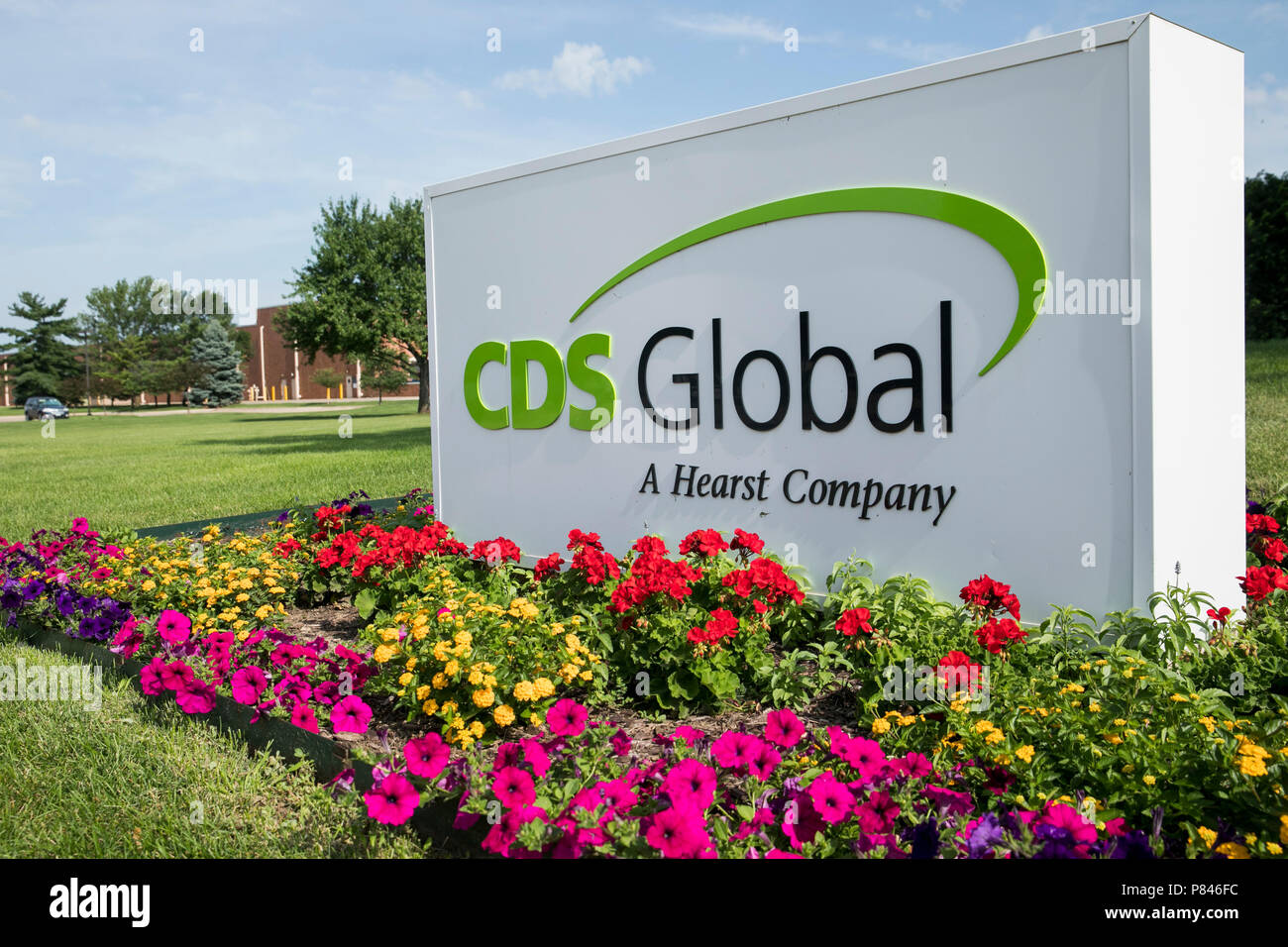 Un logo affiche à l'extérieur d'un établissement occupé par CDS Global, Inc., dans la région de West Des Moines, Iowa, le 30 juin 2018. Banque D'Images