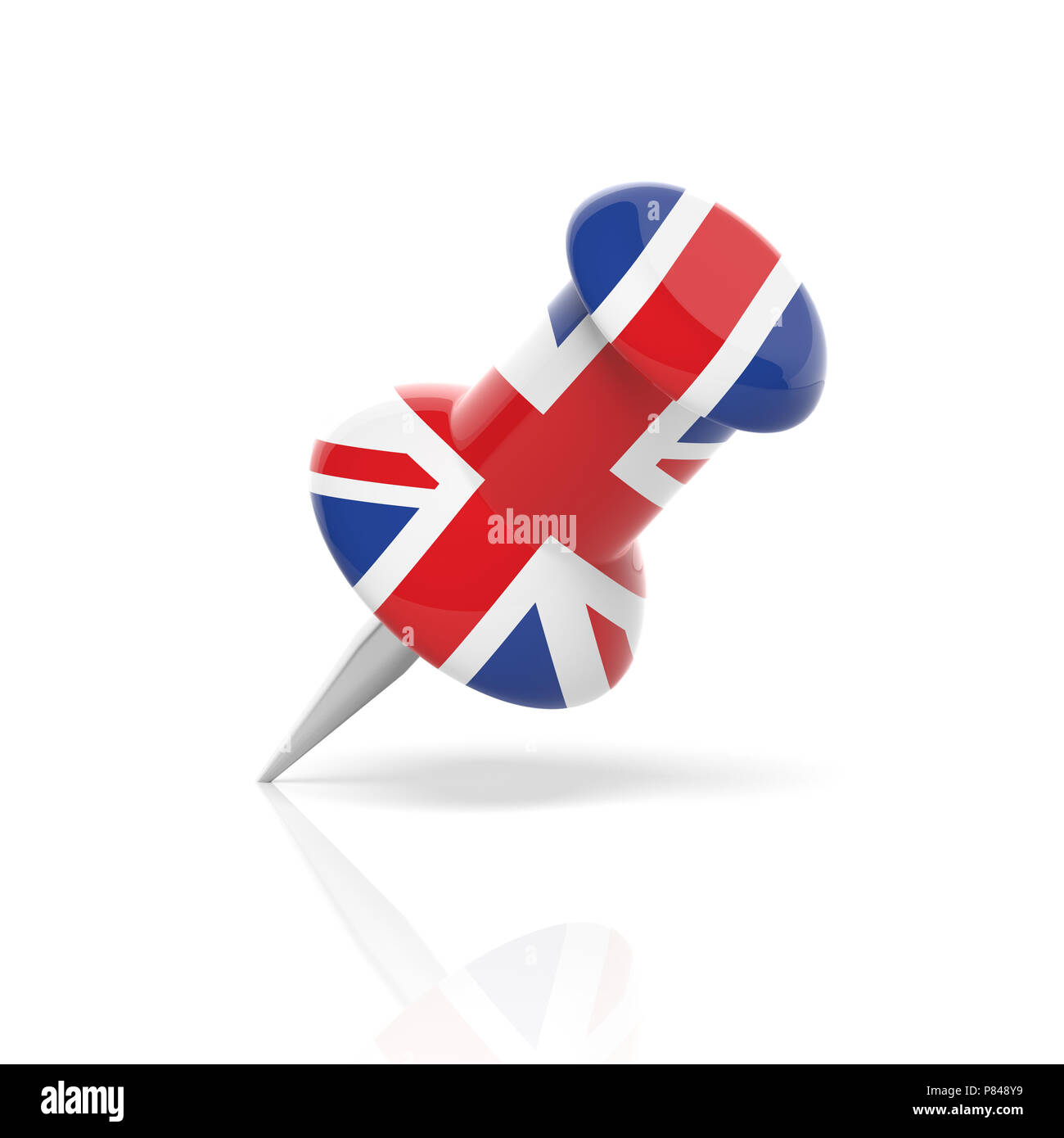 UK flag concept. Drapeau anglais pousser l'axe isolé sur fond blanc. 3d illustration. Banque D'Images