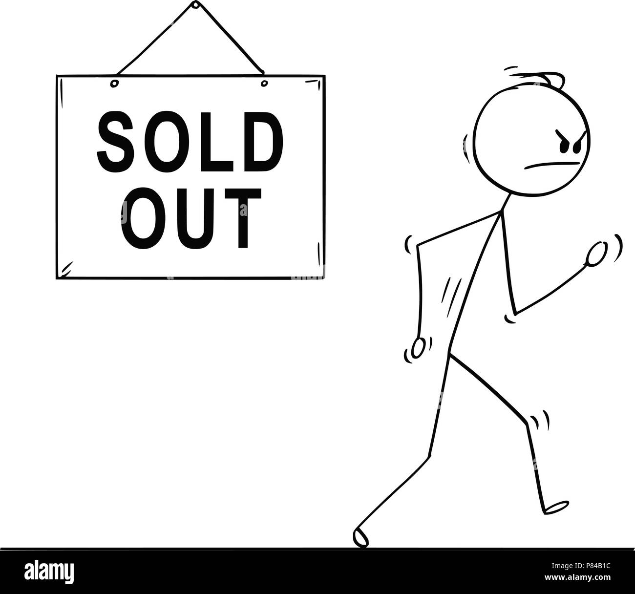 Caricature de l'homme en colère marche de Sold Out Shop ou boutique Illustration de Vecteur