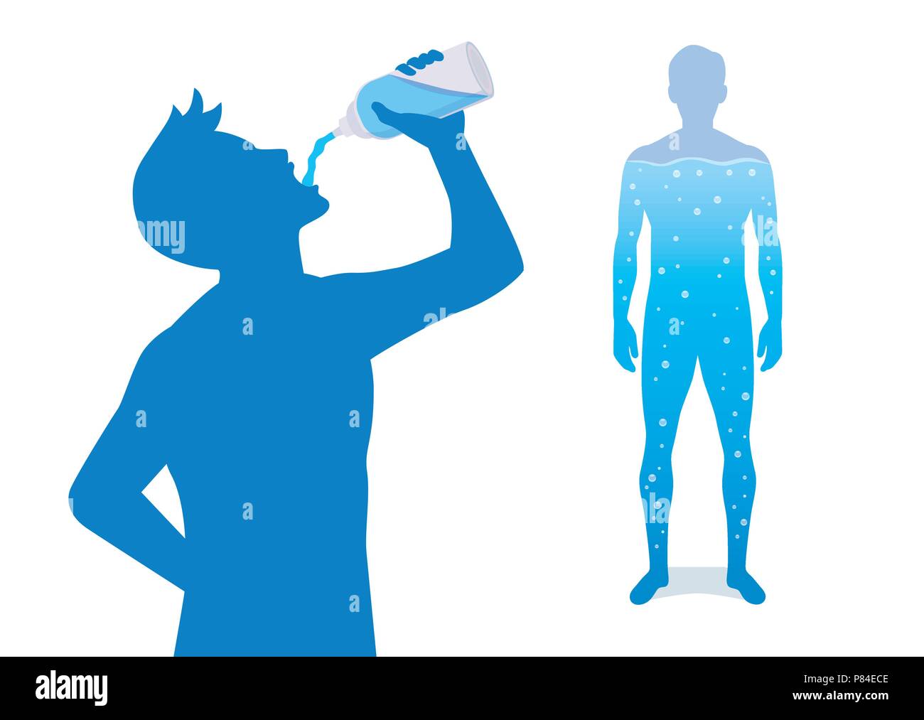Silhouette of man l'eau potable et une autre personne ont aqua en corps. Illustration de Vecteur