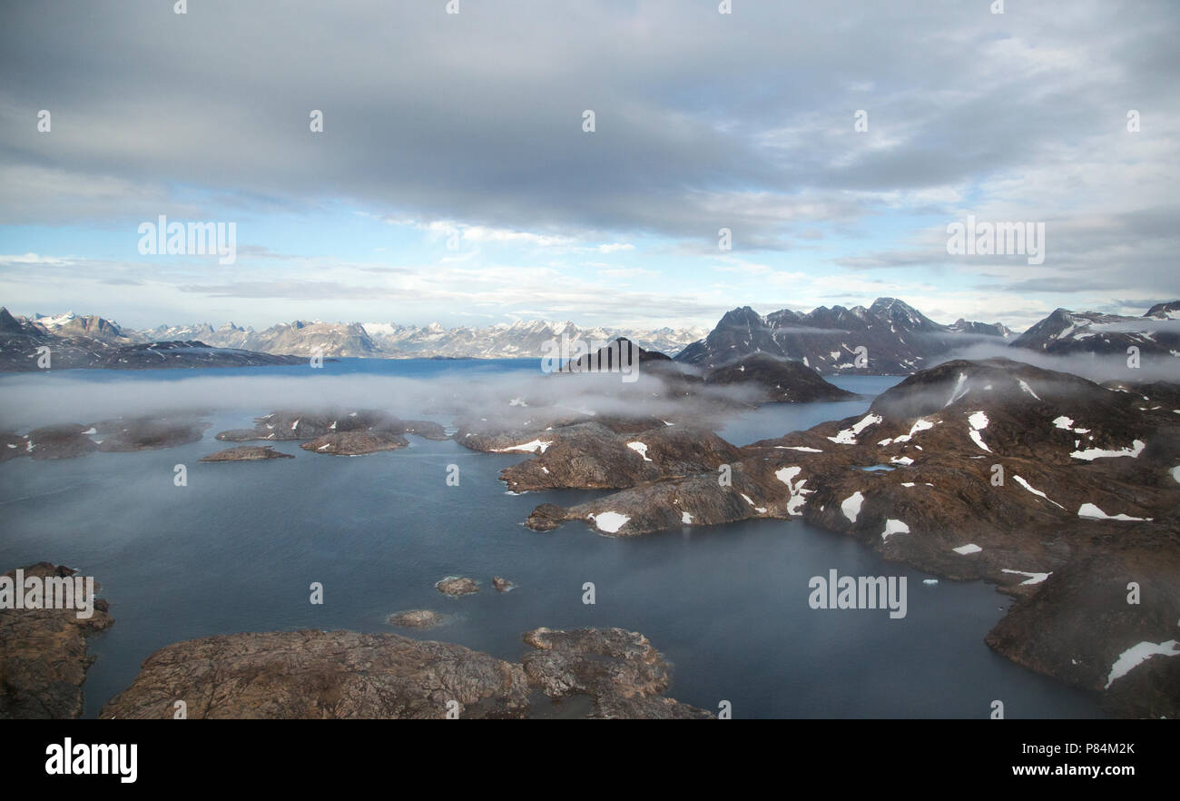 Arial vues des fjords du Groenland de vol pour Kulusuk Kulusuk, l'Est du Groenland Banque D'Images