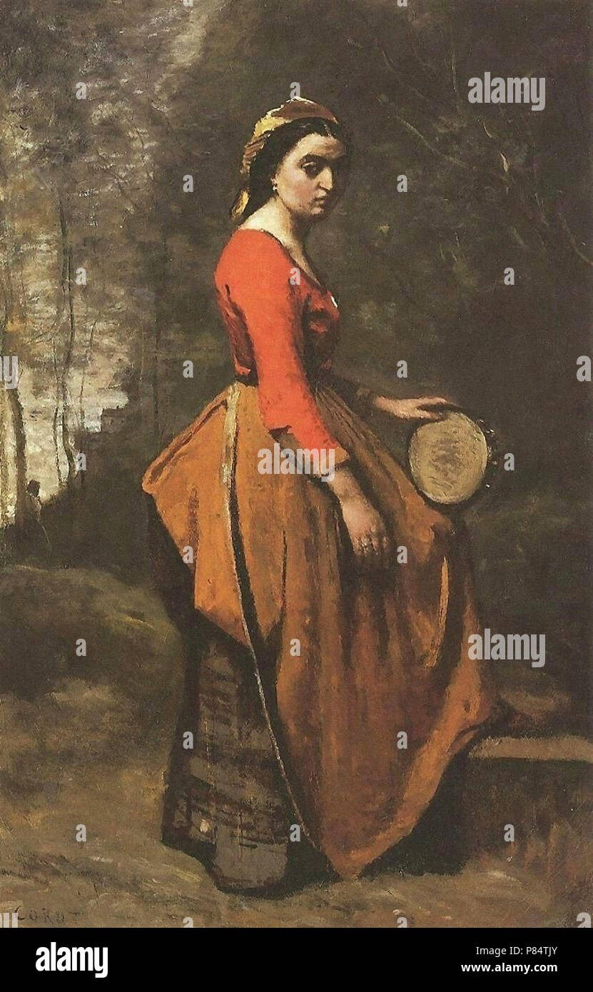 Jean Baptiste Camille Corot - Gipsy avec un tambourin Basque Banque D'Images