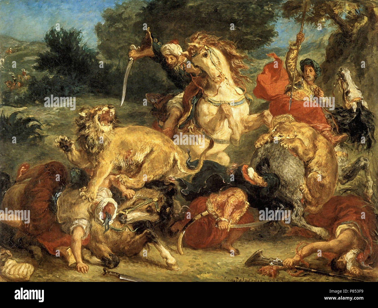 Eugène Delacroix - Chasse aux lions 1 Banque D'Images