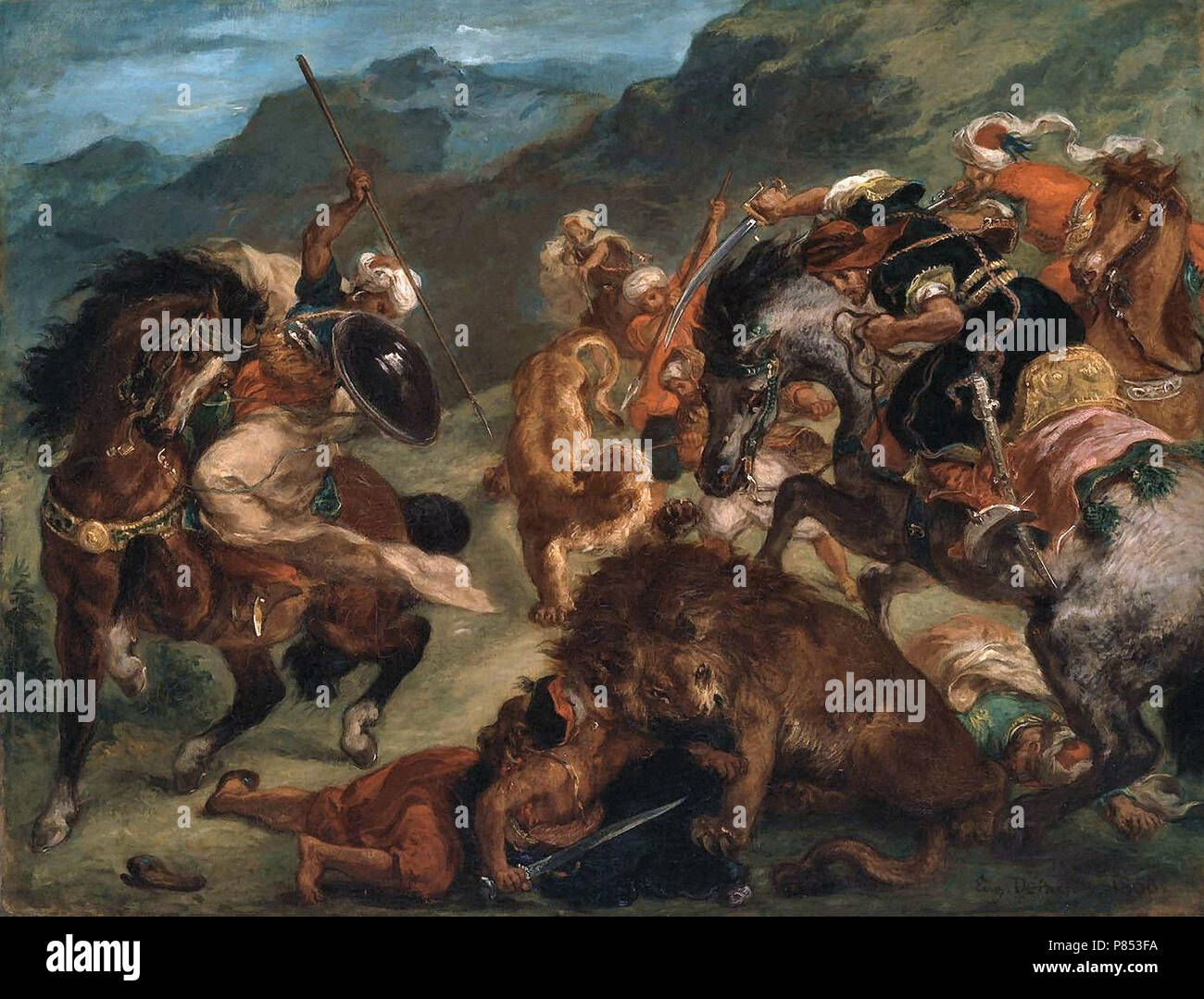 Lion hunt eugène delacroix Banque de photographies et d’images à haute