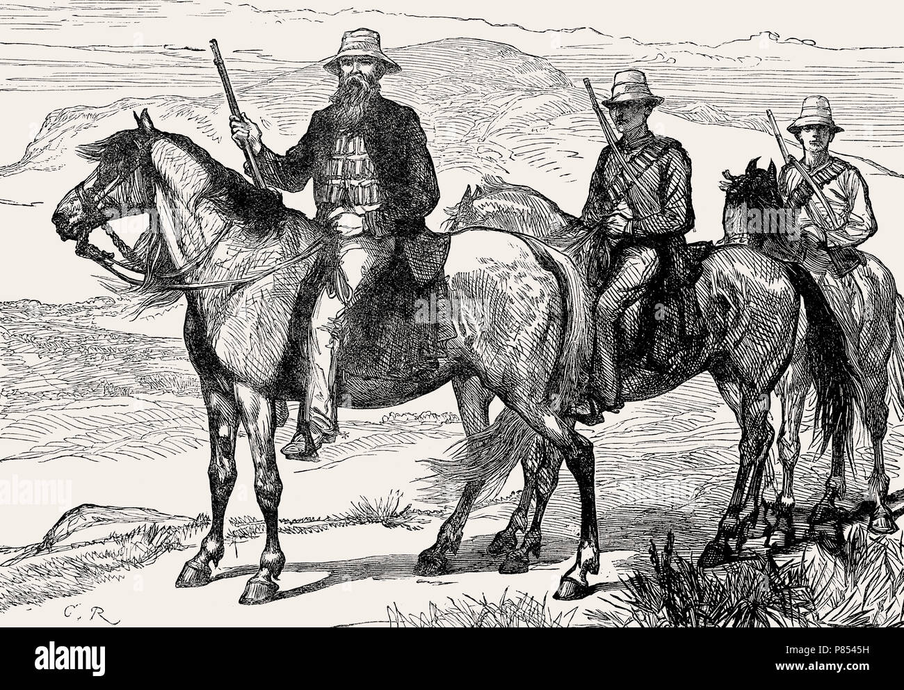 Petrus Lafras Uys ou Piet Uys, 1797-1838, un leader Voortrekker lors du Grand Trek, de l'Afrique australe, de la bataille sur terre et mer, par James Banque D'Images