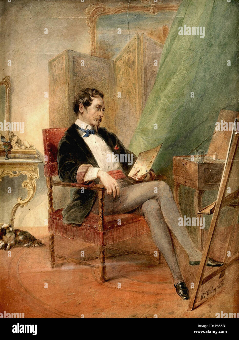 Mihaly Zichy Von - Self Portrait dans son studio à Paris Banque D'Images