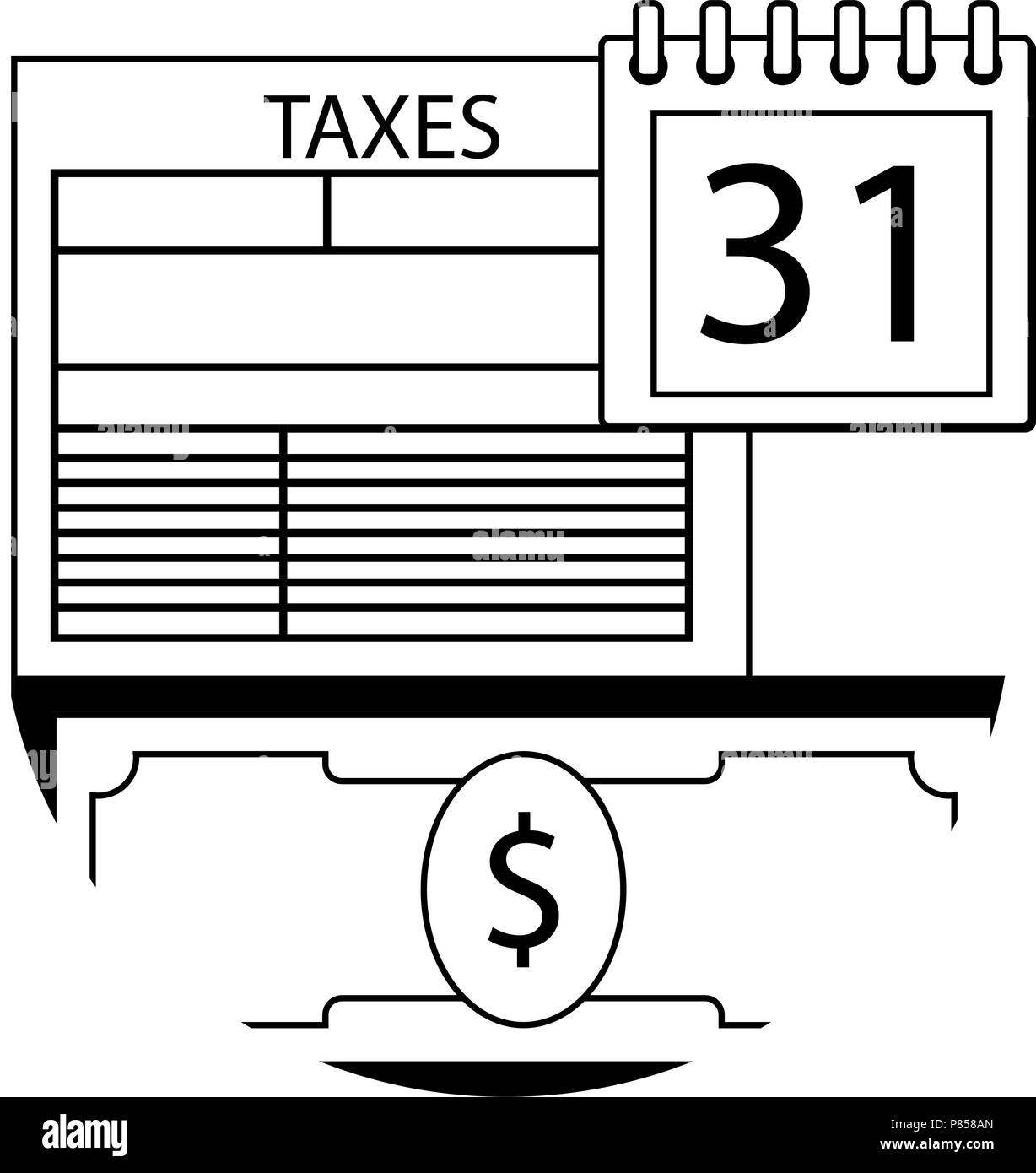 Jour de paye d'impôt ligne de l'icône. Formulaire d'impôt et de billets de dollar calendrier. Vector illustration Illustration de Vecteur