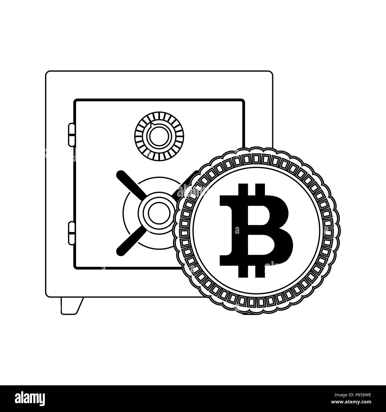 Coffre-fort pour le stockage bitcoin. BTC porte-monnaie virtuel. Vector illustration Illustration de Vecteur