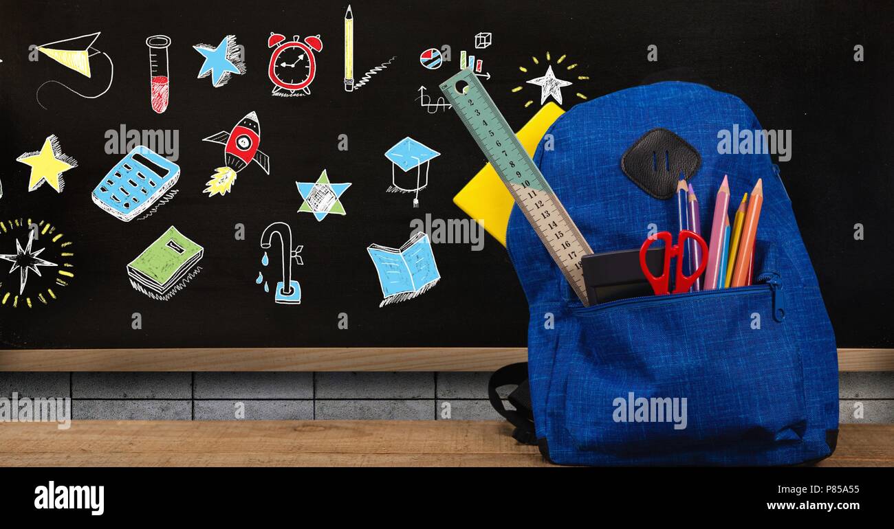 Tableau sur toile Crayons dessin animé avec des sacs d'école 
