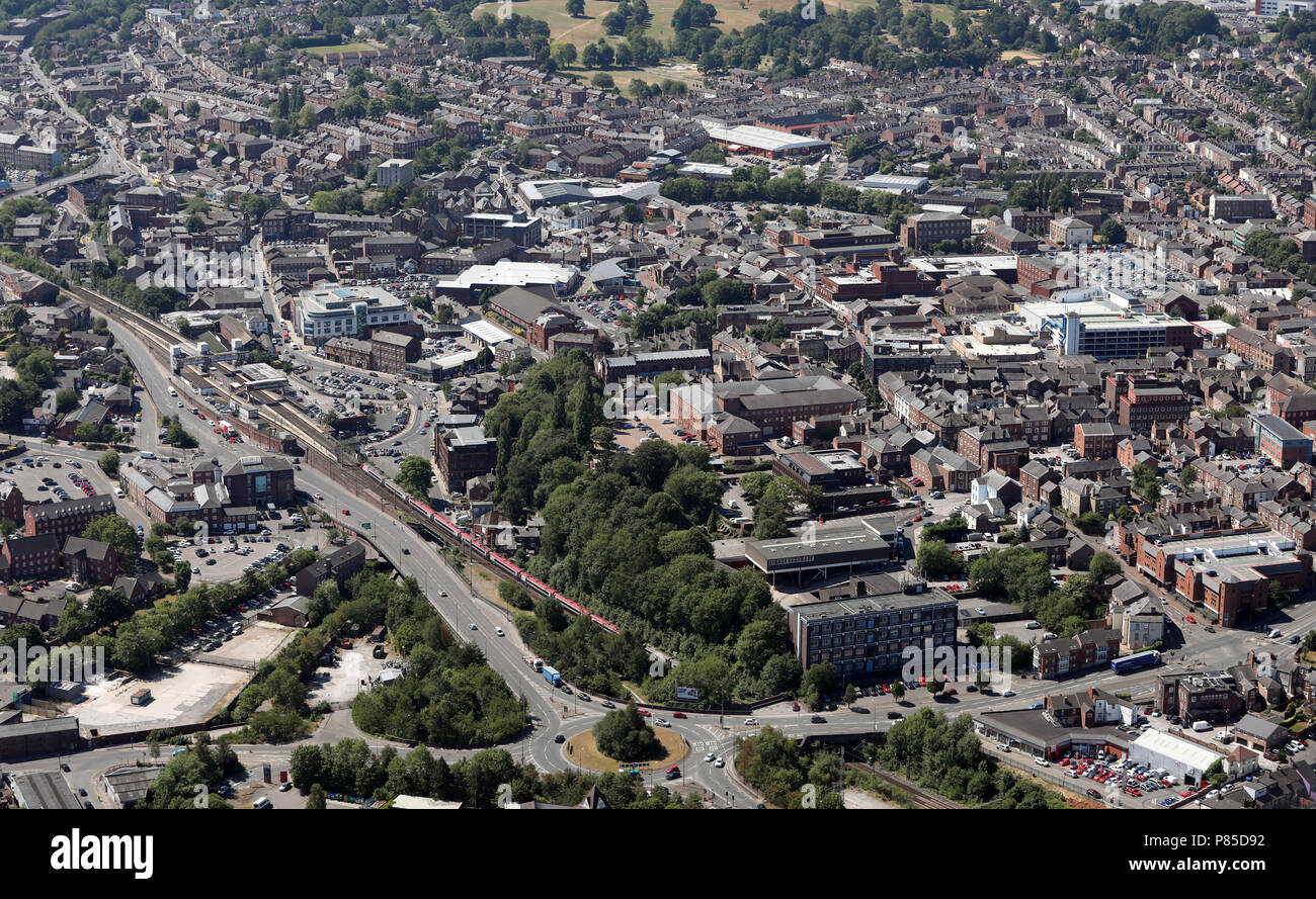 Vue aérienne de Macclesfield, Cheshire centre ville Banque D'Images