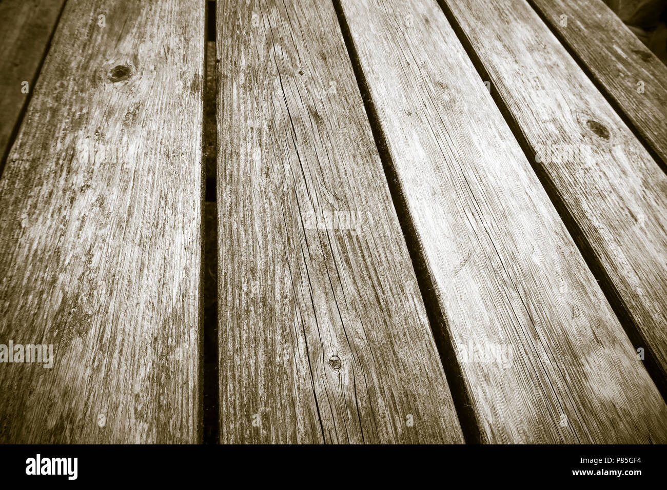 Planches sur table en bois haut Banque D'Images