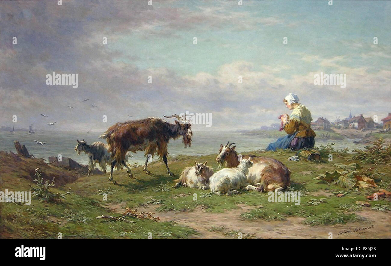 Plumot André - Paysage côtier avec un troupeau Banque D'Images