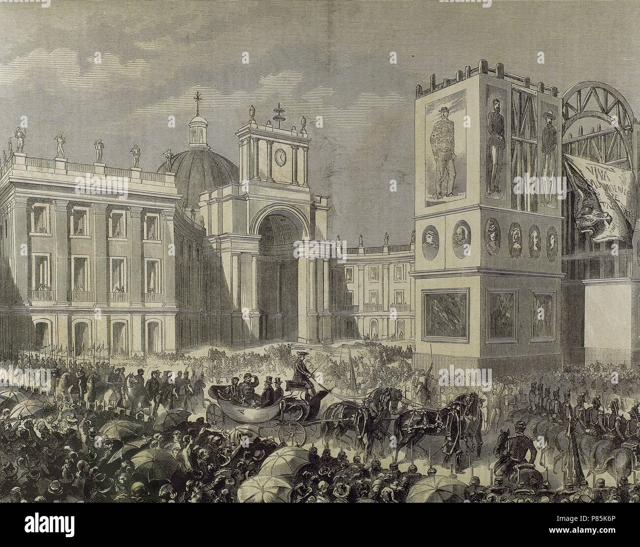 Victor Emmanuel II (1820-1878). Roi de Sardaigne (1849-1861) et en Italie (1861-1878). L'entrée triomphale de Victor Emmanuel à Naples le 7 novembre 1860. La gravure. Banque D'Images