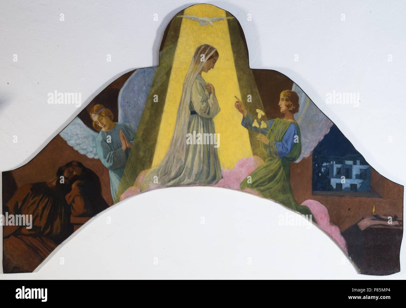 La Anunciación. Baldaquino del autel de la Iglesia de Santa Maria de Ripoll, 1911- 1912. Museo de Ripoll. Cataluña. Banque D'Images