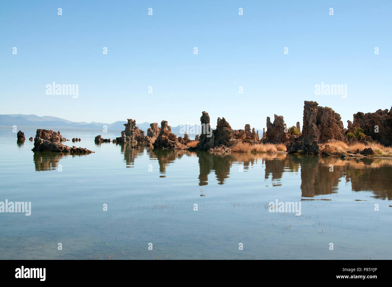 Le lac Mono est plus distinctive sont les tours de tuf - structures minérales créé par bullage sources d'eau douce à travers les eaux alcalines. Banque D'Images