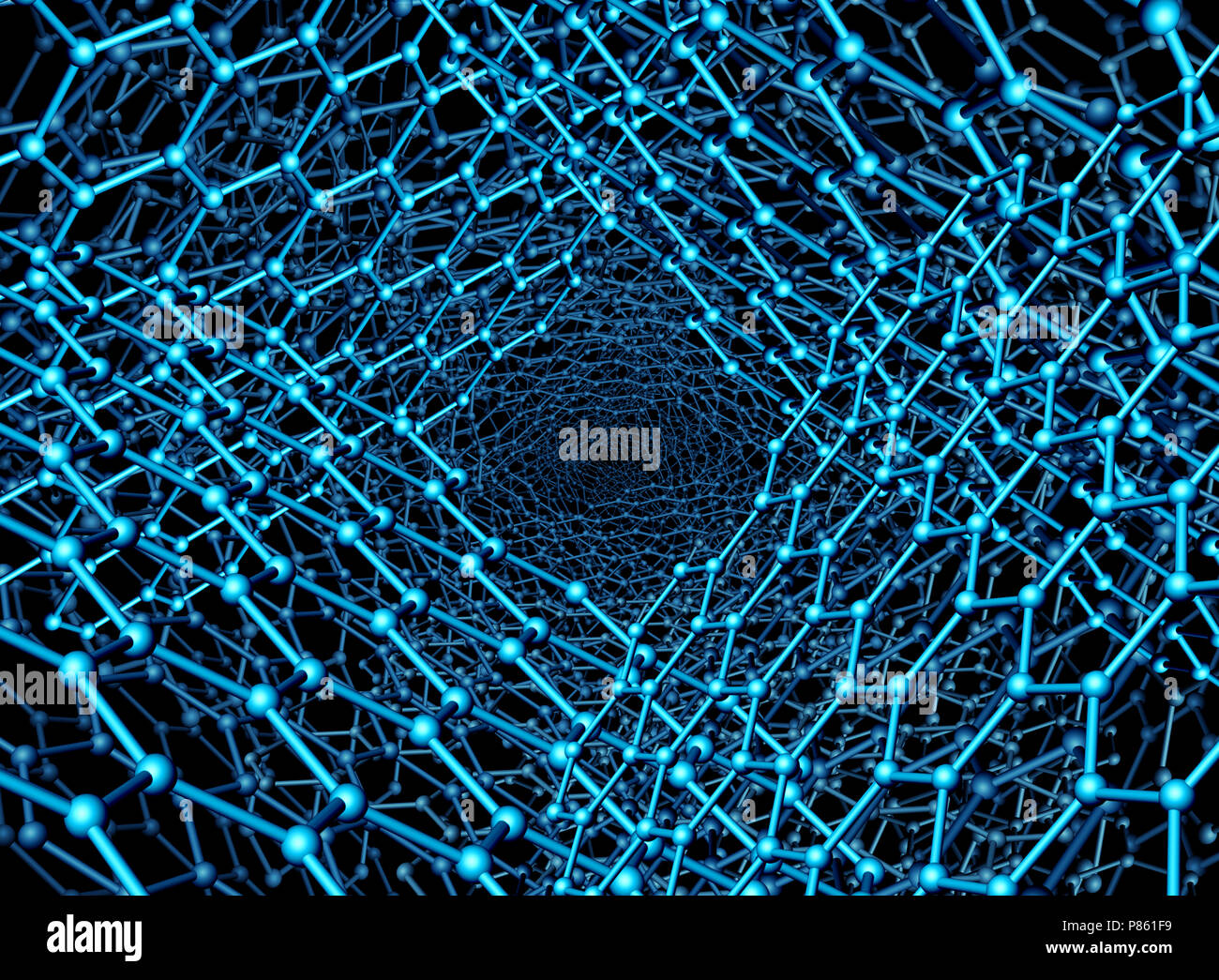 Arrière-plan de la nanotechnologie comme une illustration de la structure atomique de graphène comme un 3D render. Banque D'Images