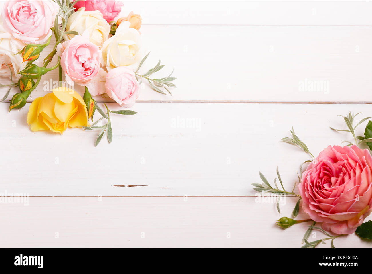 Fleur Rose Jaune Festif Anglais Composition Sur Le Fond En
