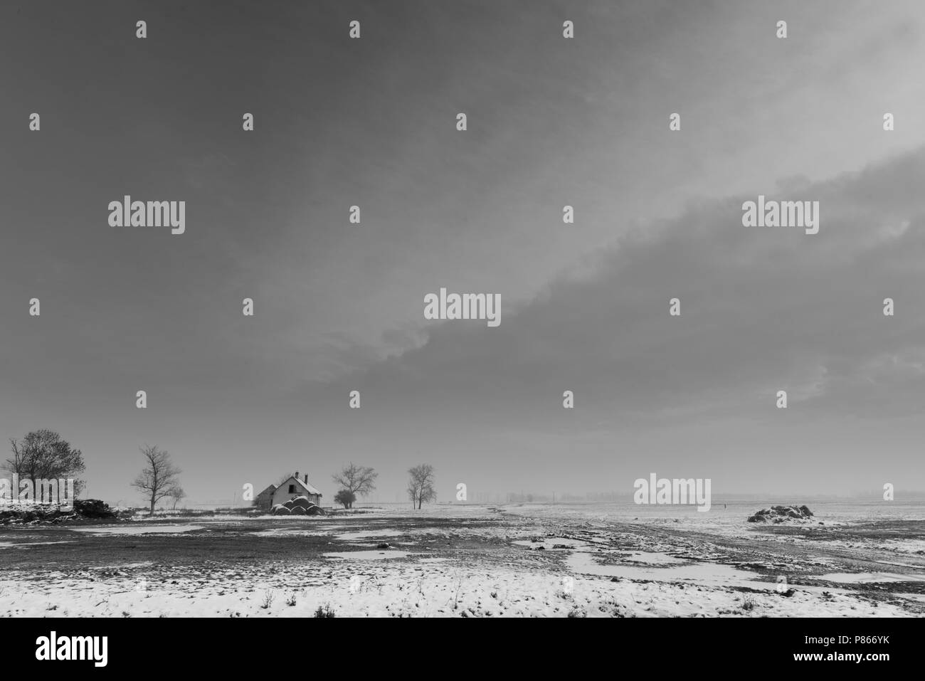 Boerderij en hivers landschap, ferme en paysage d'hiver Banque D'Images