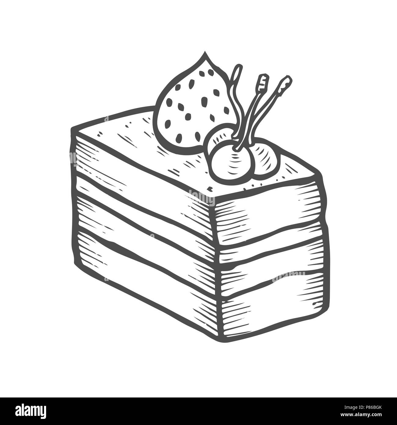 Dessert gâteau sucré et isolé sur fond blanc. Dessin illustration vecteur. Illustration de Vecteur