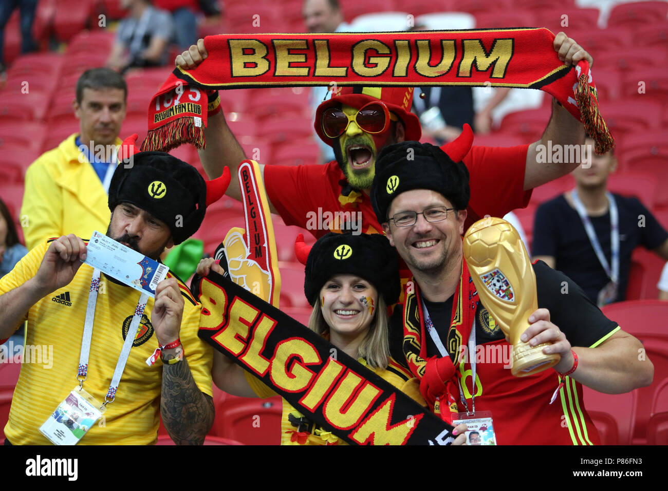 Kazan, Fédération. Le 06 juillet, 2018. 6.07.2018. KAZAN, Russie : Belgique fans célèbrent la victoire à la fin du tour du monde de la Fifa, Russie-8 2018 match de football entre le Brésil / Belgique dans le Spartak Stadium. Agence Photo crédit : indépendante/Alamy Live News Banque D'Images