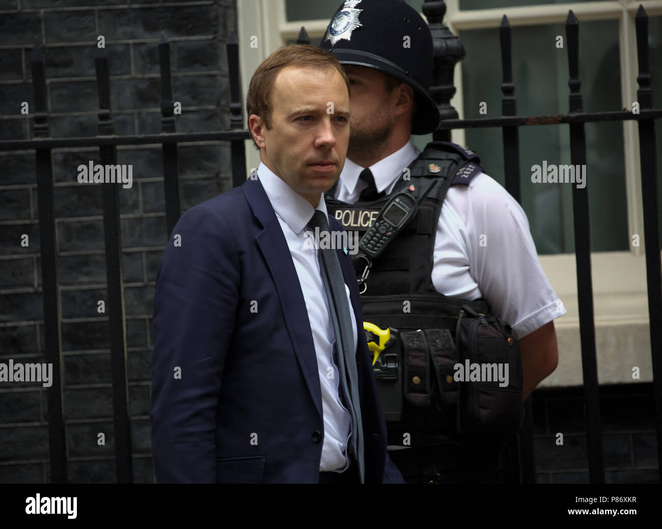 London,UK,10 Juillet 2018,secrétaire d'État à la santé et des Services sociaux la Rt Hon Matt Hancock quitte après la réunion hebdomadaire du cabinet après le choc d'hier la démission de David Davis et Boris Johnson au 10 Downing Street à Londres.Larby Keith Crédit/Alamy Live News Banque D'Images