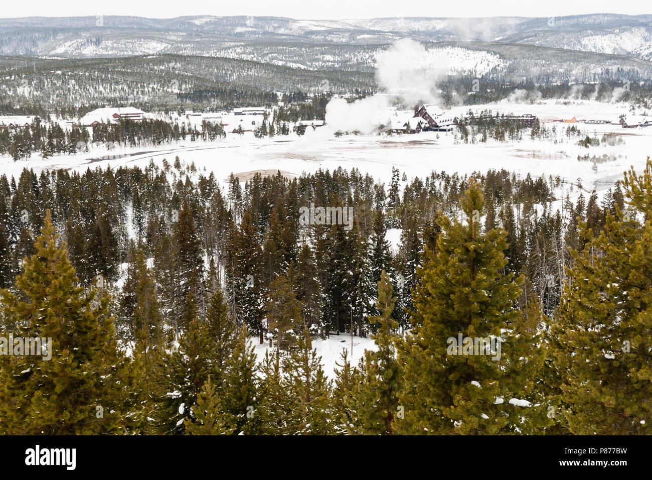 Sommaire des snowy Old Faithful, au Parc National de Yellowstone Banque D'Images