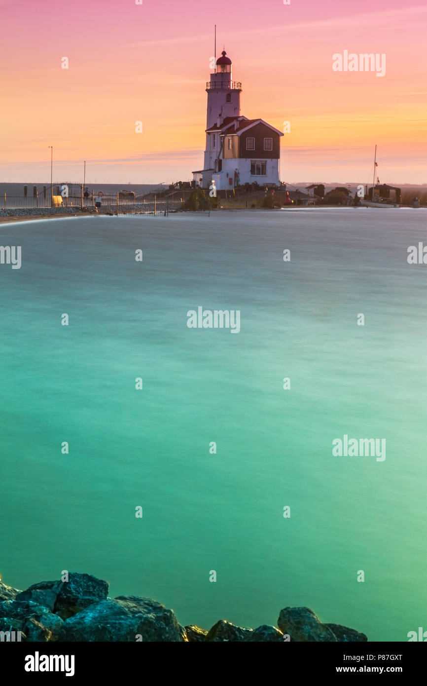 Vuurtoren 'Paard van Marken Nederland', 'Phare Paard van Marken Pays-Bas Banque D'Images