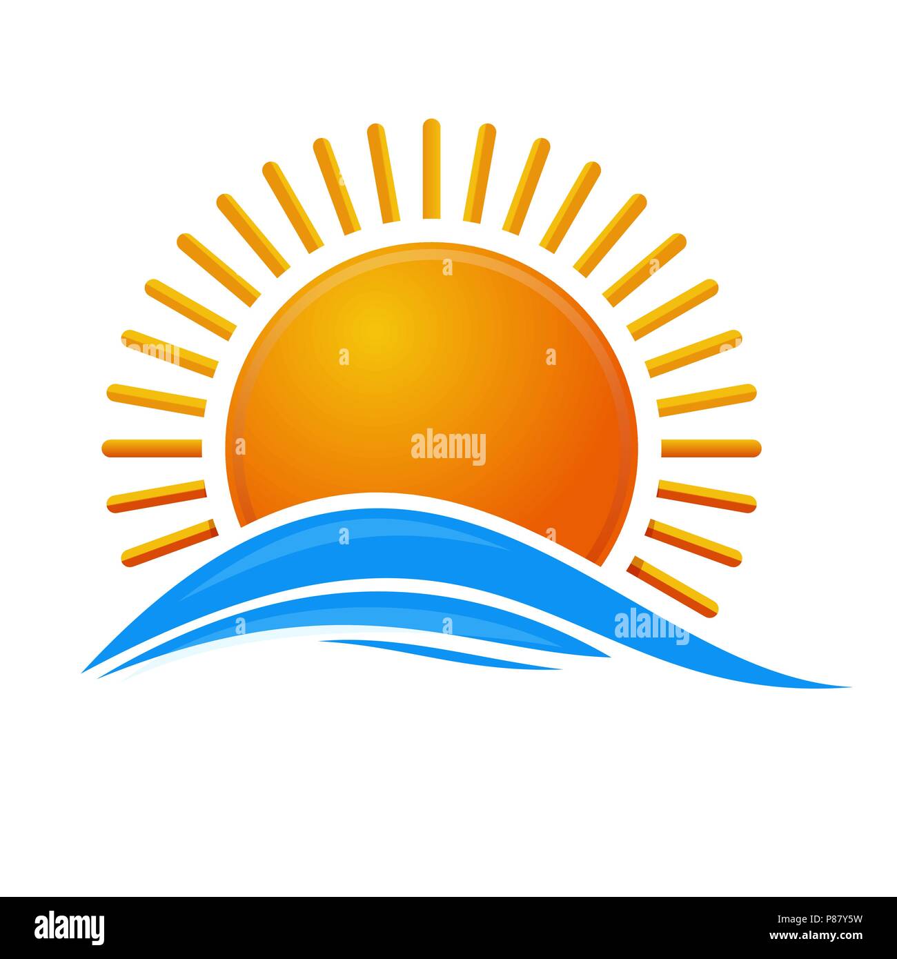 Soleil sur la mer. Icône logo Sunrise. Au-dessus de la mer soleil dessin animé de vagues. Vector illustration isolé sur fond blanc Image Vectorielle Stock - Alamy Soleil sur la mer. Icône logo Sunrise. Au-dessus de la mer soleil dessin animé de vagues. Vector illustration isolé sur fond blanc Image Vectorielle Stock - Alamy