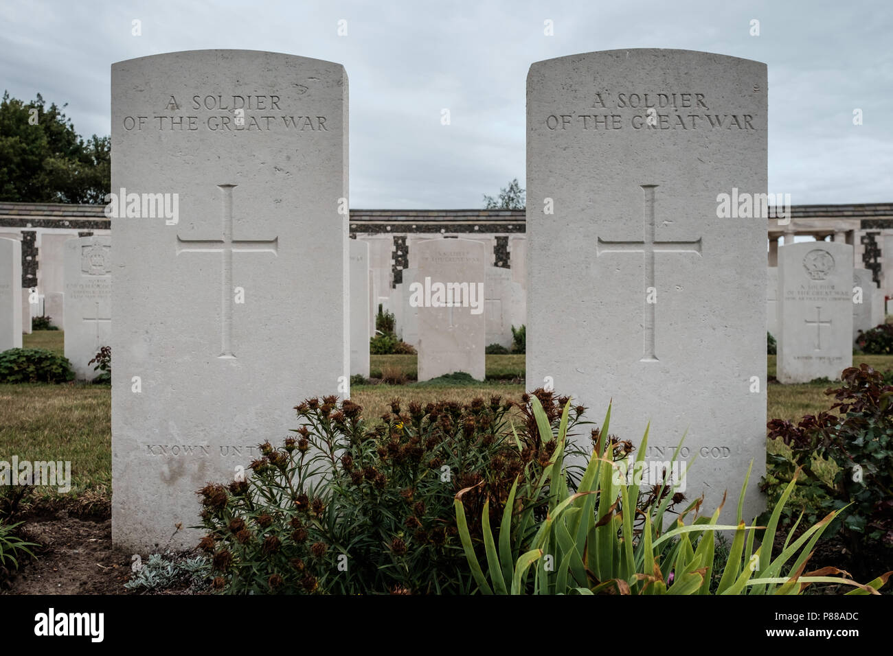 Tombes du cimetière de guerre du Commonwealth de Tyne Cot Banque D'Images