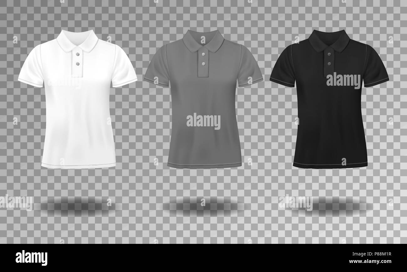 Noir, blanc et gris slim réaliste t-shirt Polo homme modèle. Ensemble de t-shirts à manches courtes pour hommes polo sport, classique. Vector illustration Illustration de Vecteur