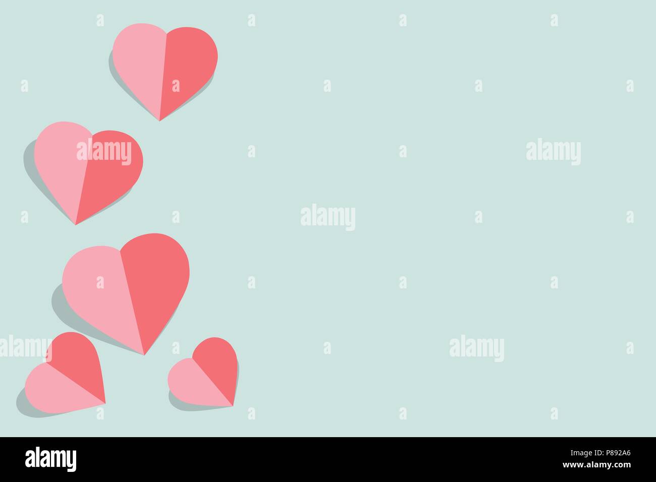 Vector illustration papier rose avec coeurs Valentines Day card sur fond bleu pastel avec copie espace pour carte de vœux ou carte de mariage Illustration de Vecteur