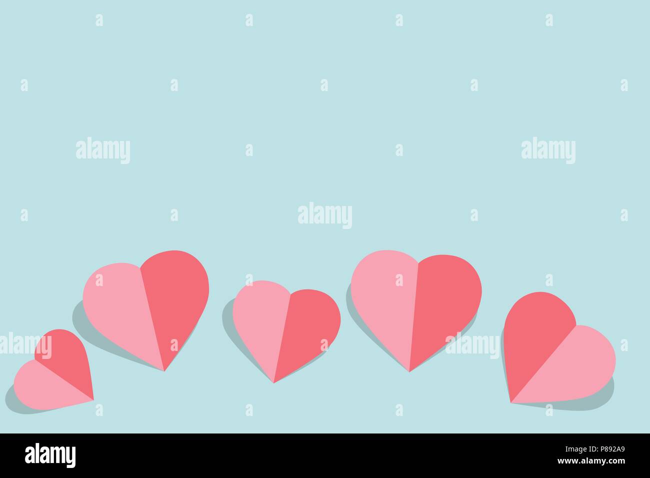 Vector illustration papier rose avec coeurs Valentines Day card sur fond bleu pastel avec copie espace pour carte de vœux ou carte de mariage Illustration de Vecteur